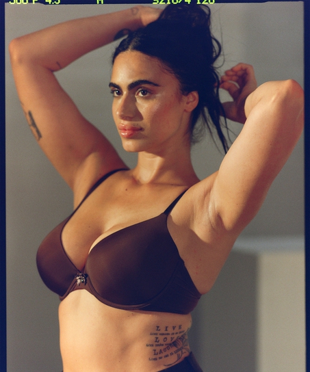 Sujetador con aros preformado Plunge, Marr&oacute;n