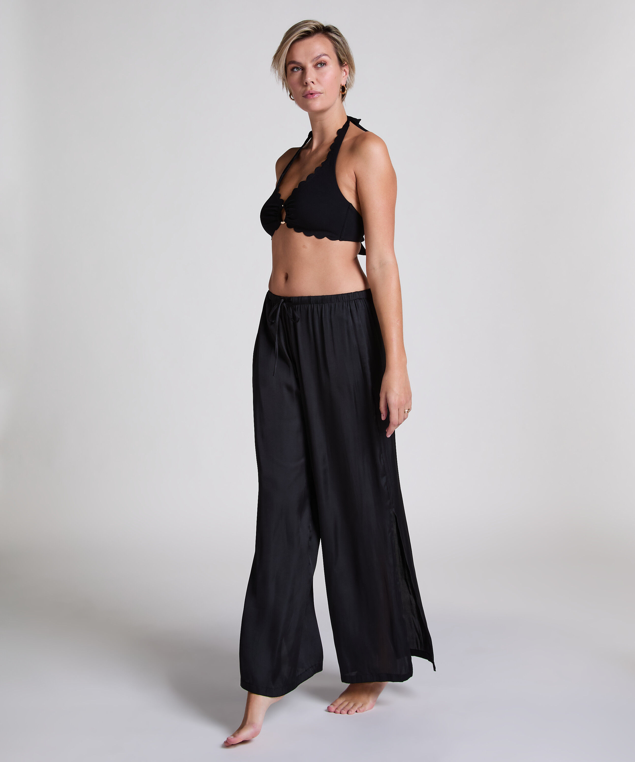 Pantalón satinado para playa, Negro
