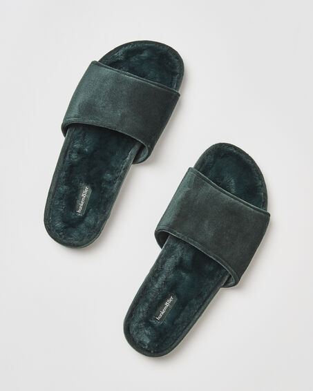 Pantuflas de terciopelo y piel sint&eacute;tica, Verde