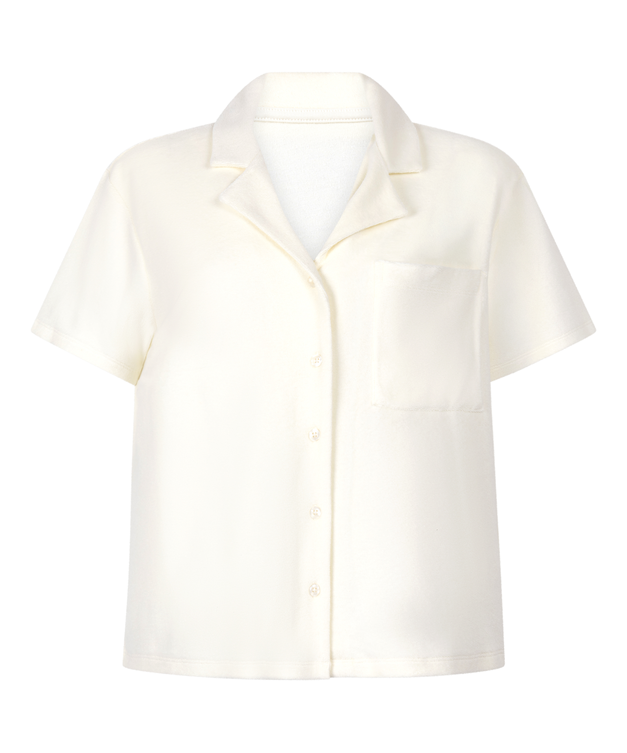 Camisa abotonada con textura de toalla, Blanco, main
