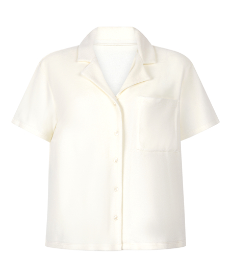 Camisa abotonada con textura de toalla, Blanco