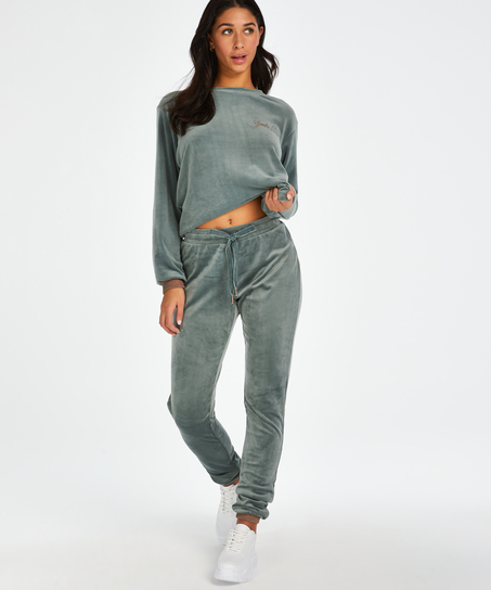 Pantalón alto de jogging de terciopelo, Verde