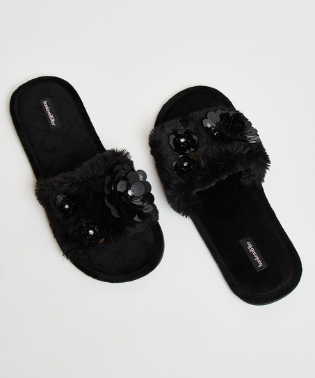 Pantuflas Floral, Negro