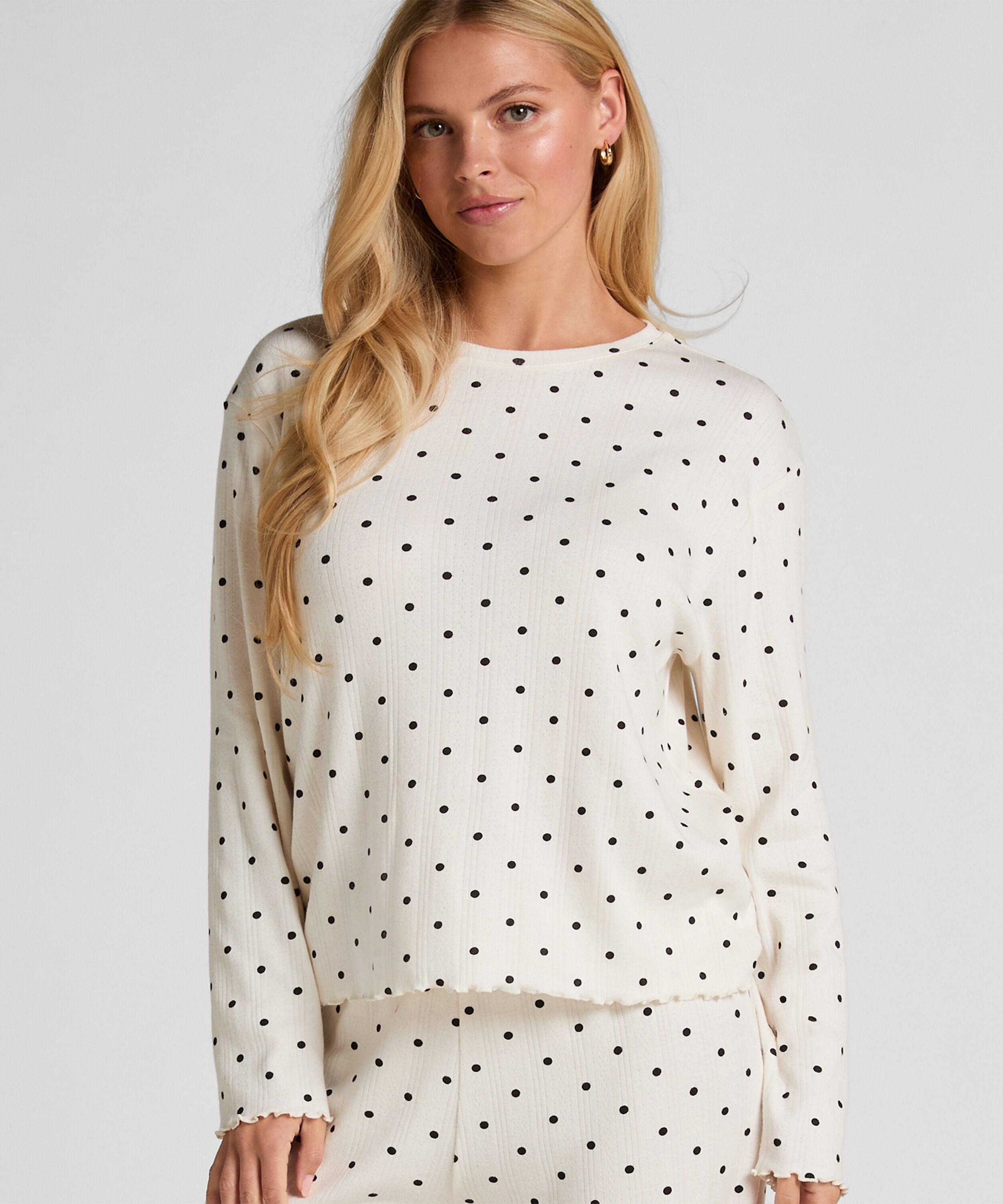 Pyjama Top Loose Pointelle, Blanco Pyjama Top Loose Pointelle, Blanco