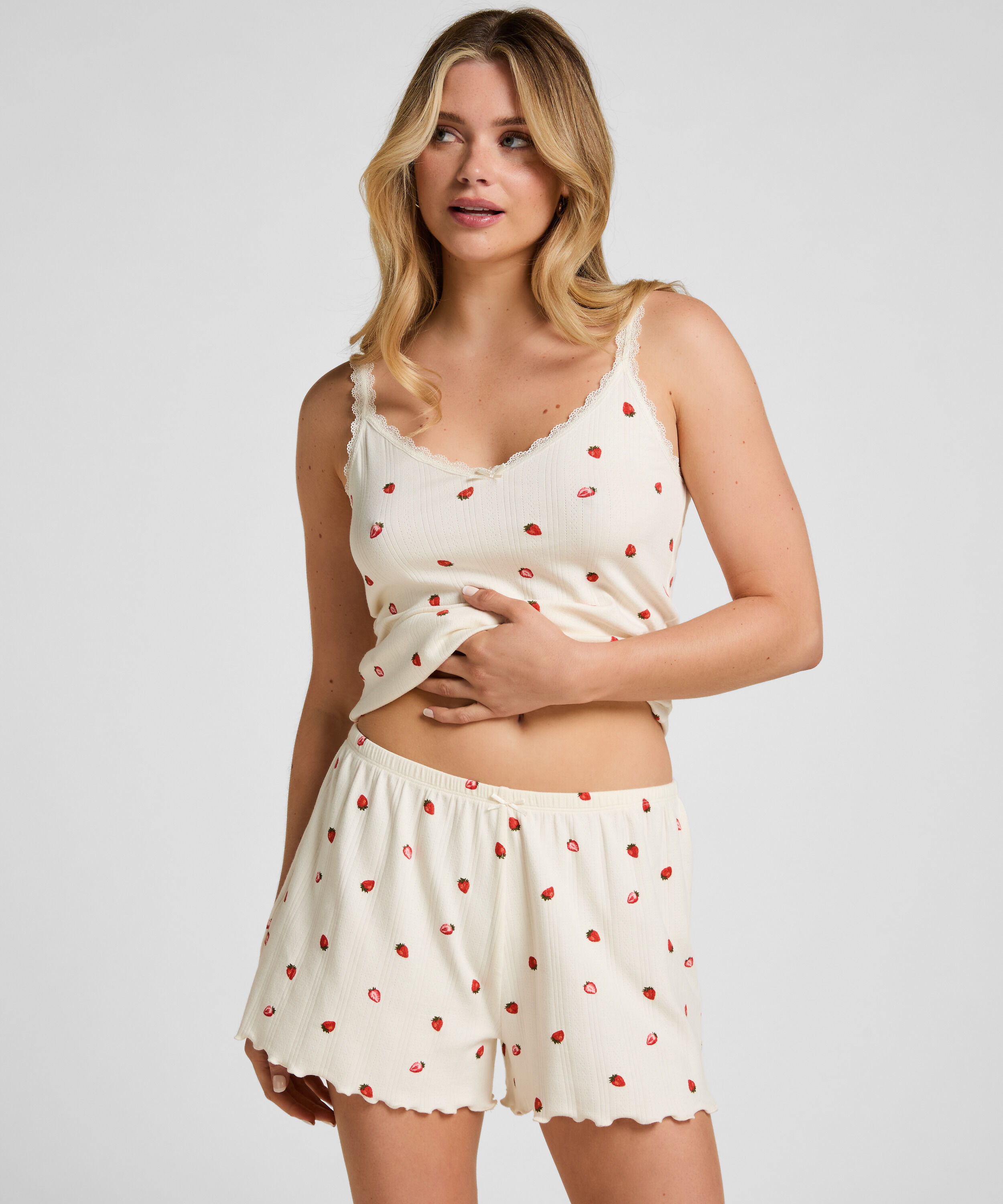 Pantalones cortos de pijama Pointelle, Blanco Pantalones cortos de pijama Pointelle, Blanco