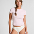 Top de pijama de manga corta rib crew neck, Rosa
