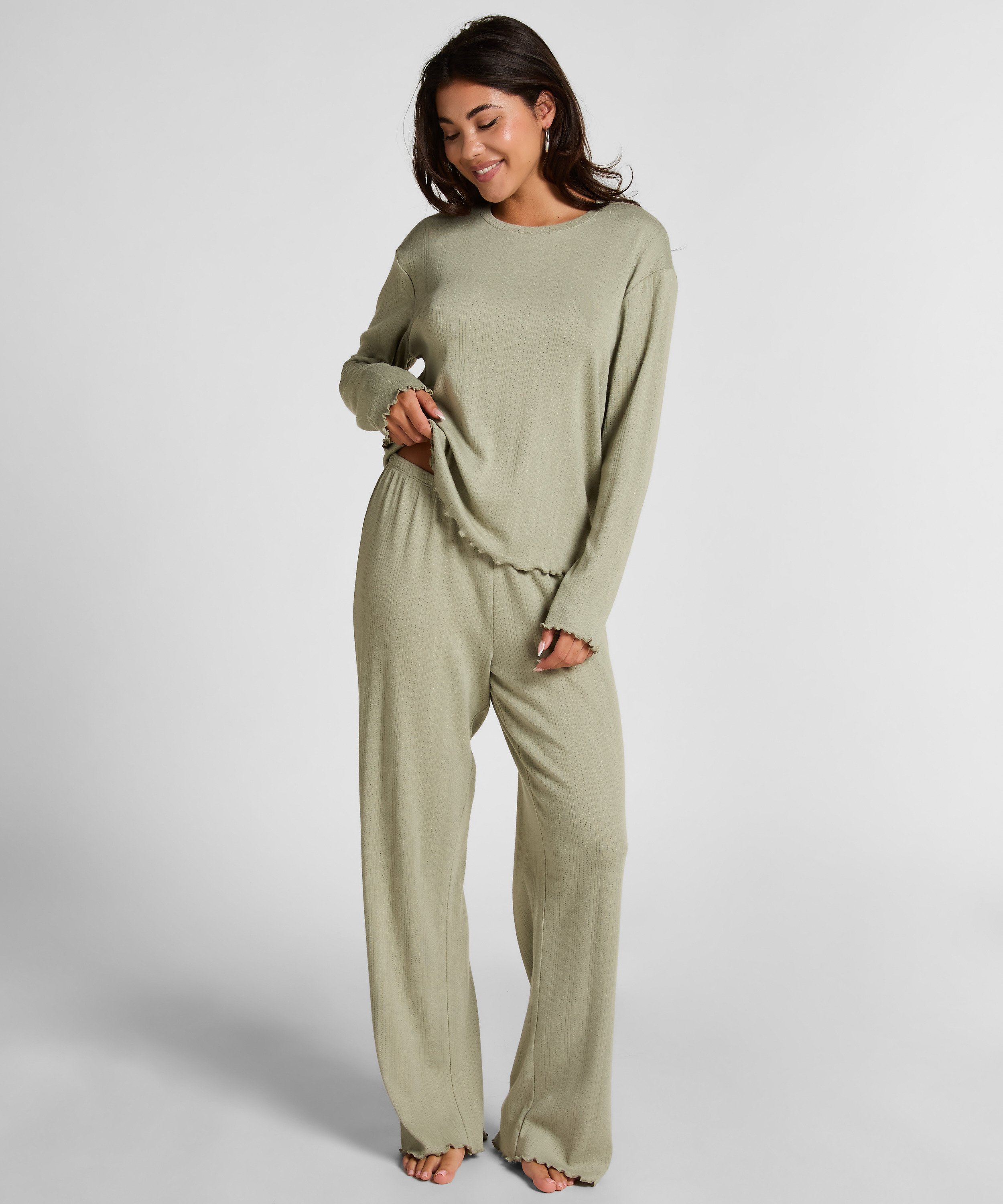 Pyjama Top Loose Pointelle, Verde, main
