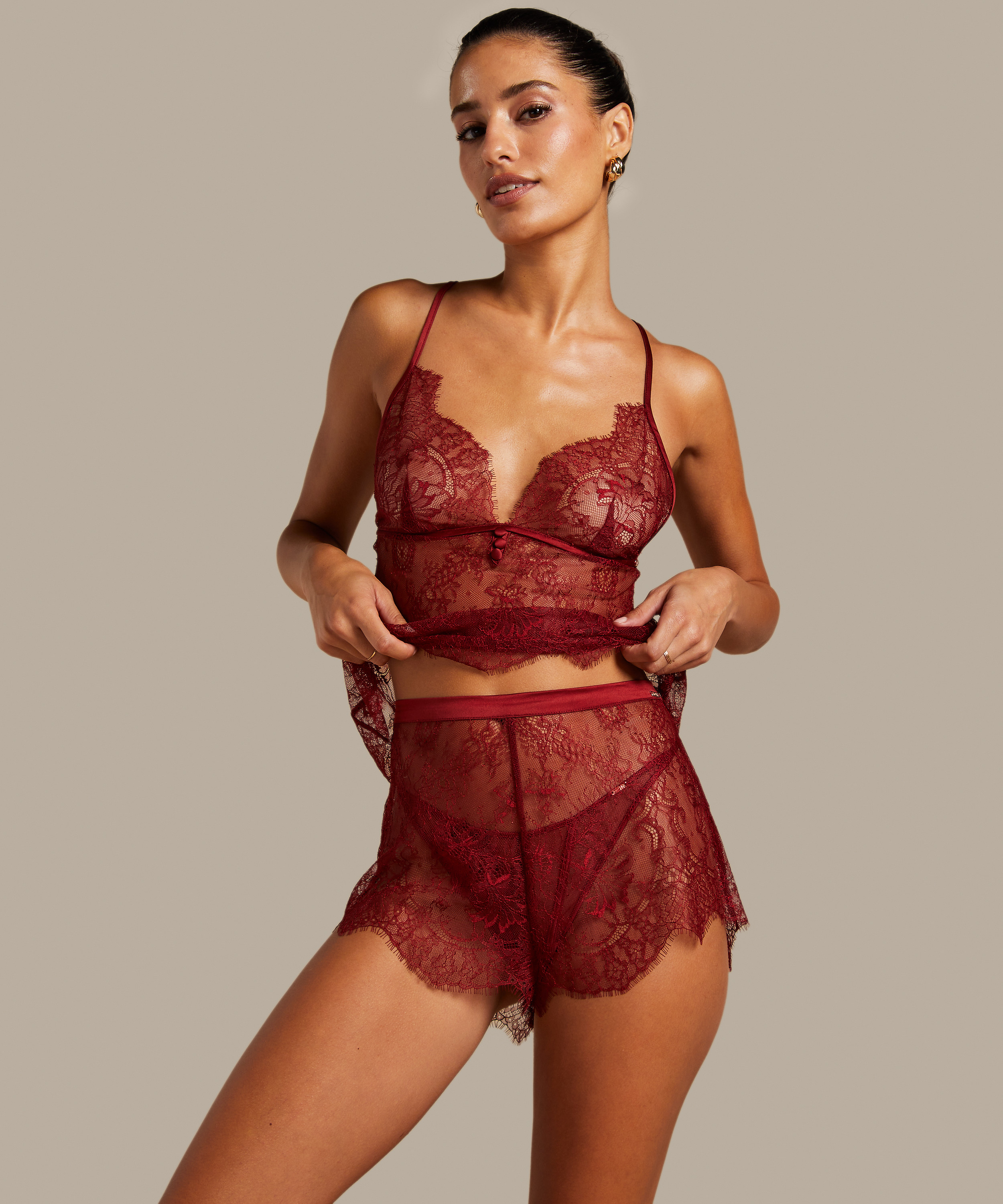 Pantalones cortos de encaje Delphine, Rojo, main