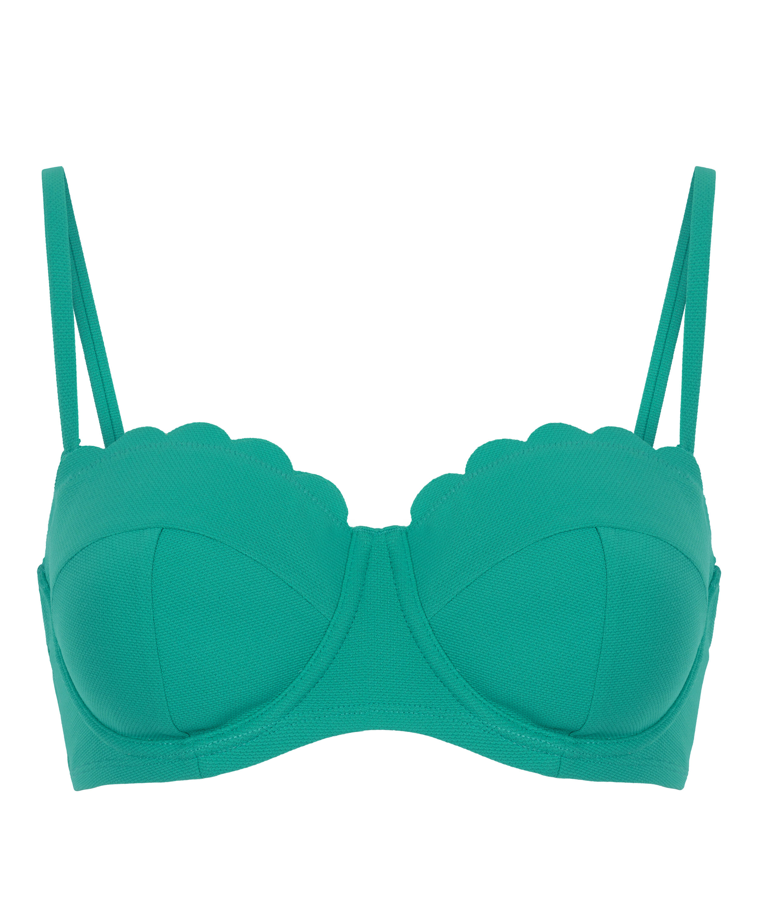 Top de bikini con aros, sin tiras y acolchado Scallop Copa E +, Verde