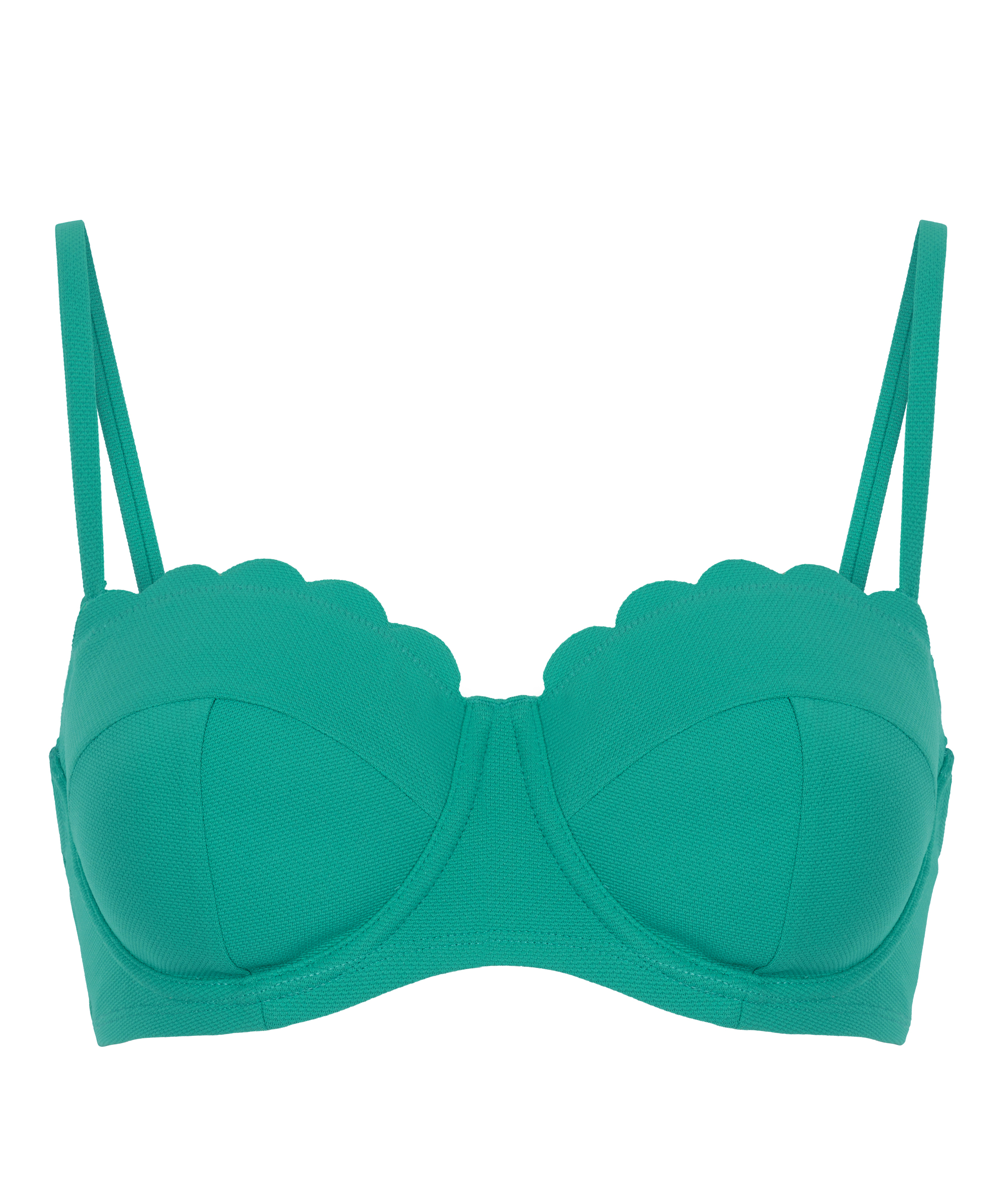 Top de bikini con aros, sin tiras y acolchado Scallop Copa E +, Verde, main