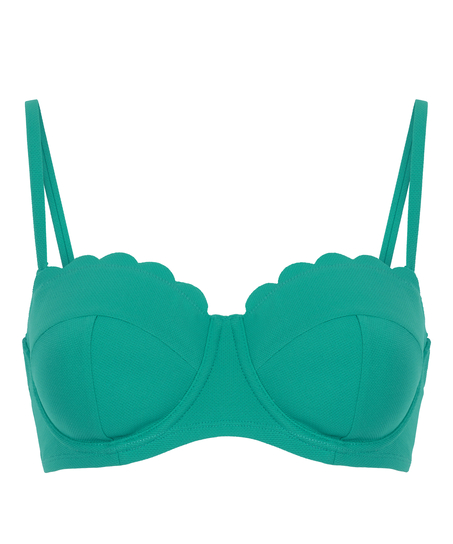 Top de bikini con aros, sin tiras y acolchado Scallop Copa E +, Verde