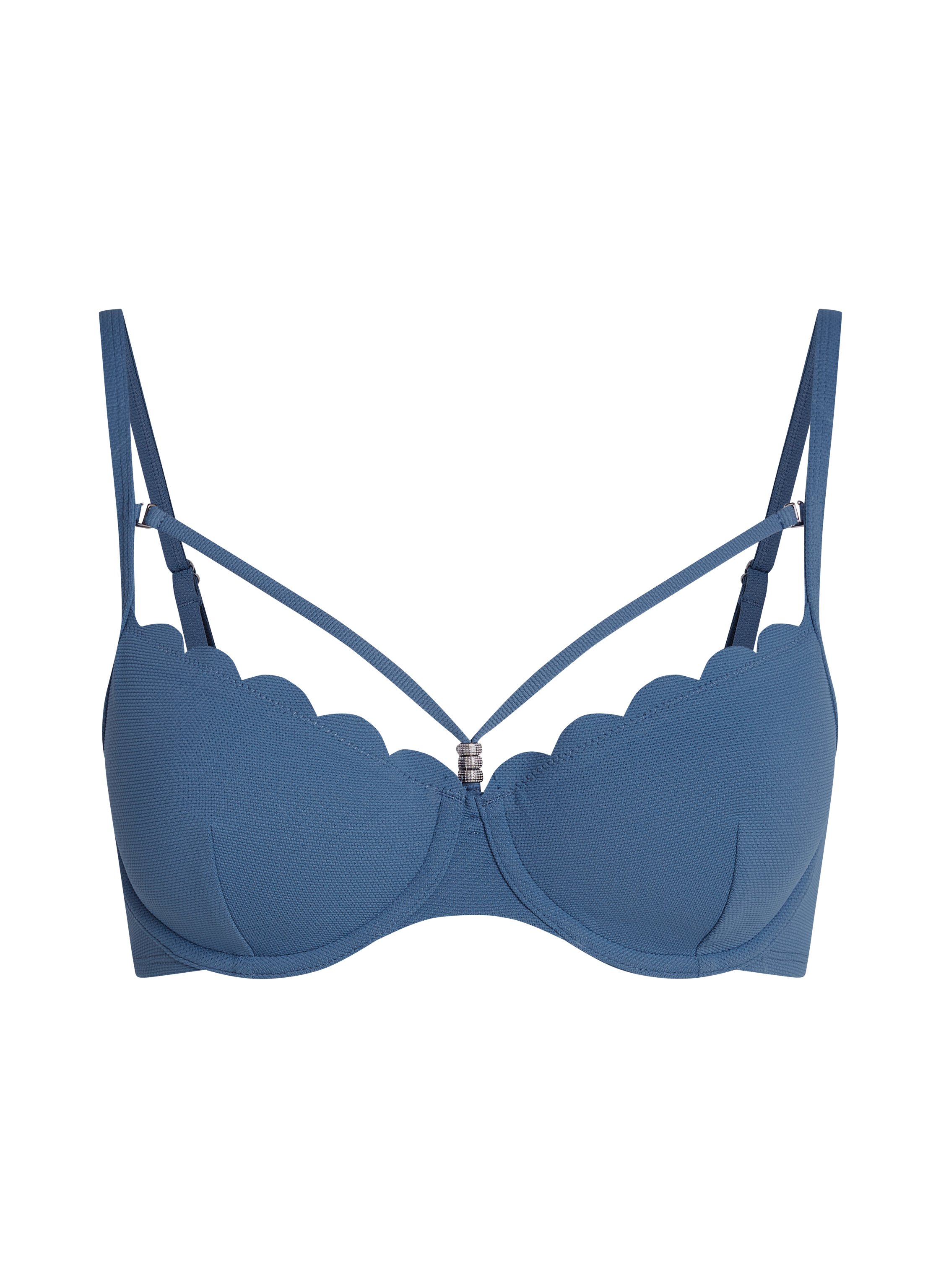 Top de bikini acolchado con aros Scallop, Azul, main