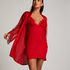 Kimono de sat&eacute;n y encaje, Rojo