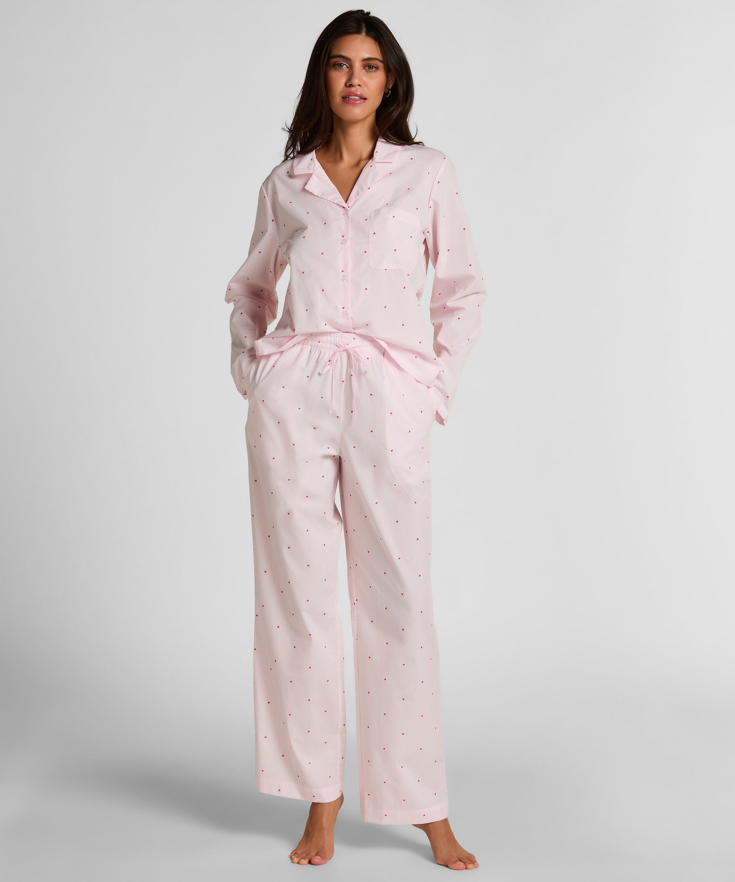 Pantalón de algodón a rayas con corazón, Blanco Pantalón de algodón a rayas con corazón, Blanco
