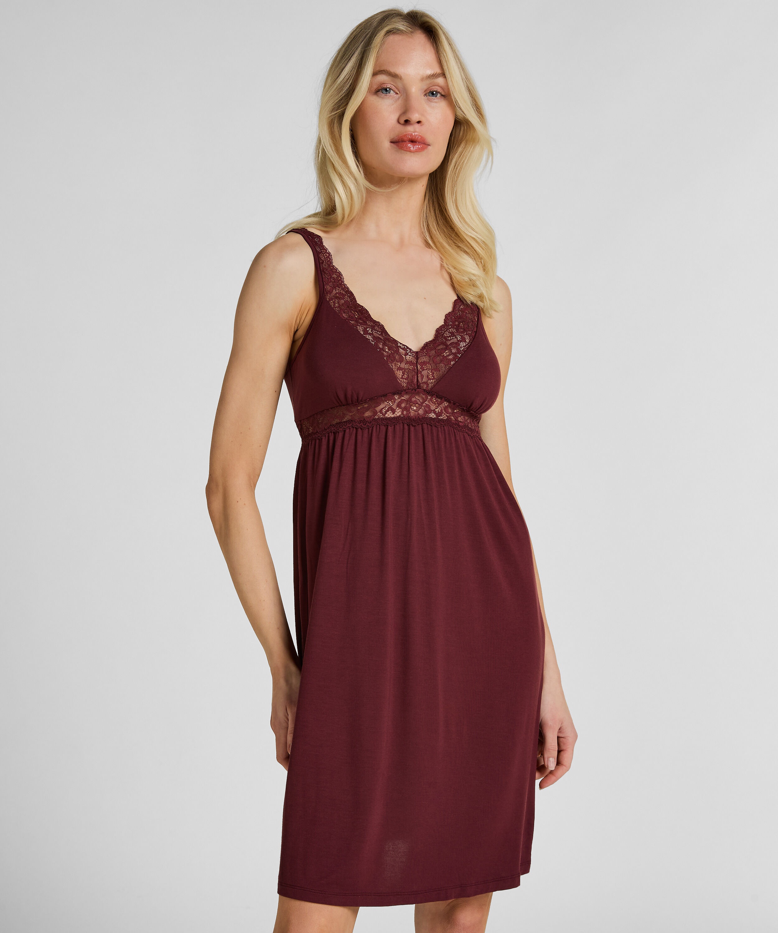 Camisón de Jersey con Encaje, Morado