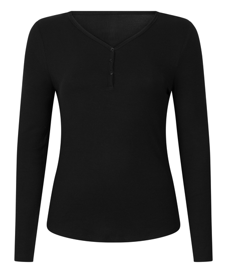 Top de pijama de manga larga Henley, Negro