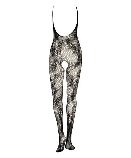 Catsuit de encaje abierto Private, Negro
