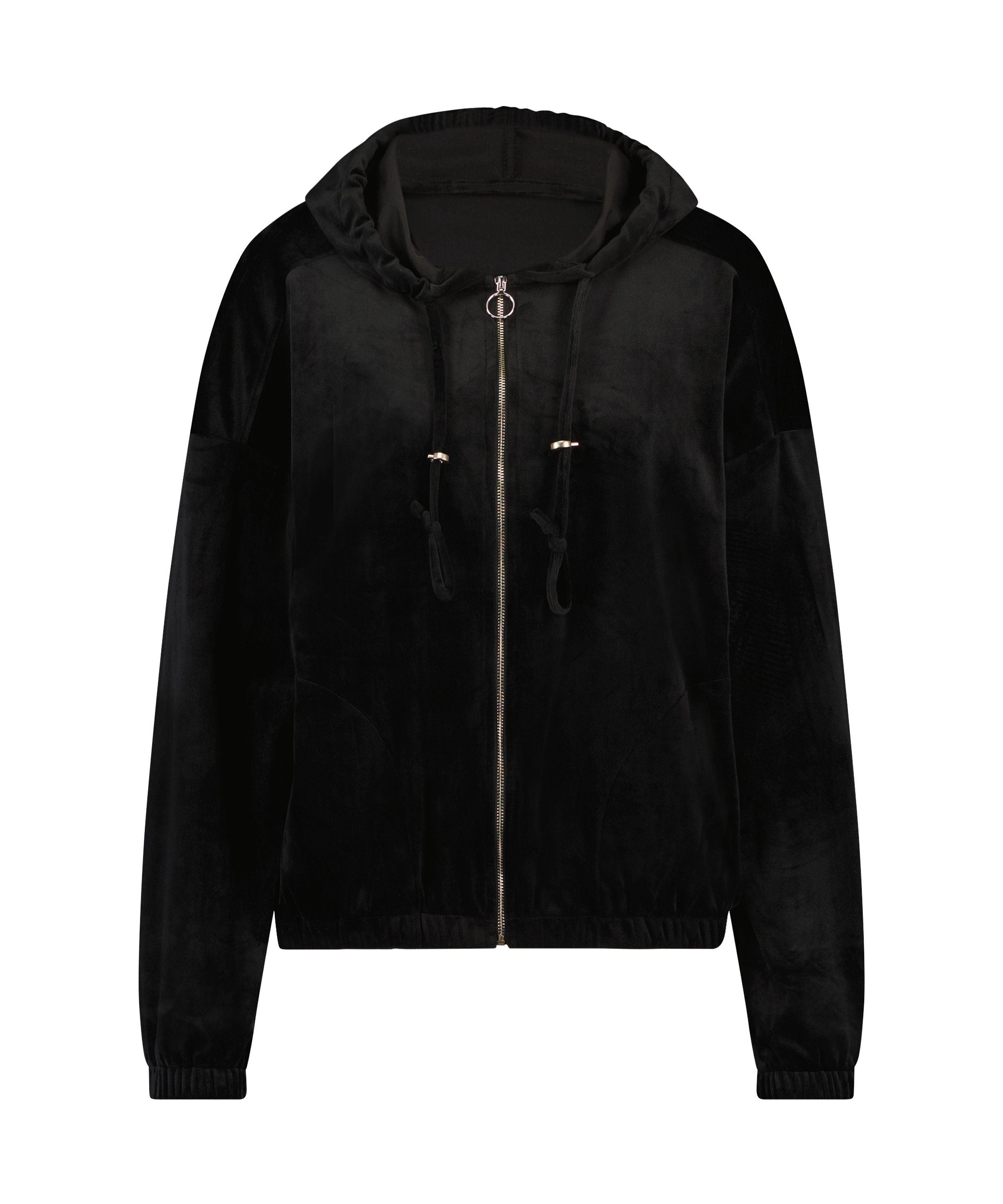 Chaqueta con capucha de terciopelo, Negro, main