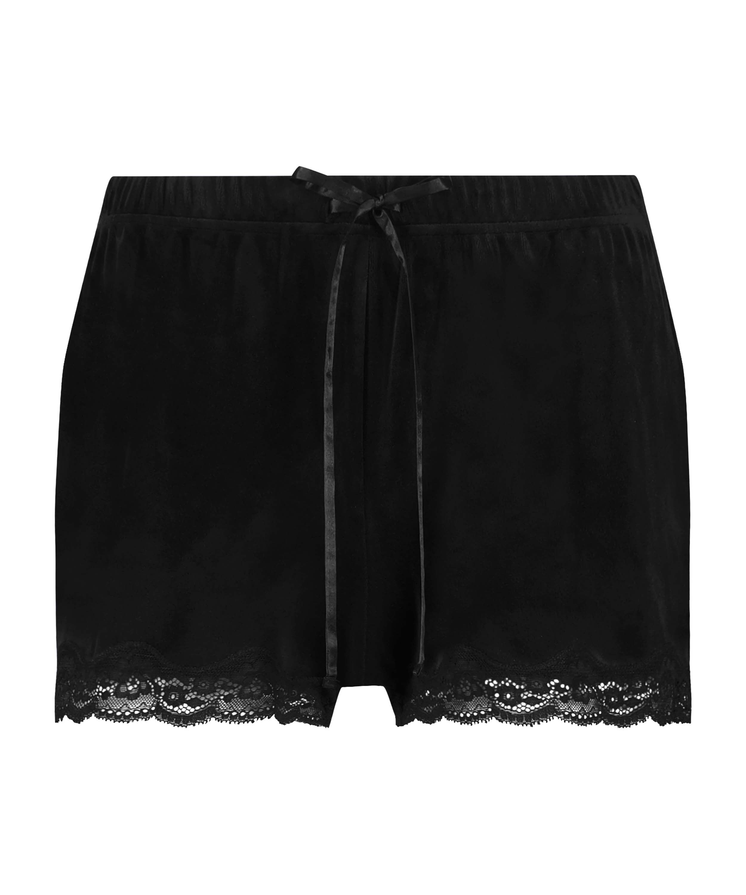 Pantal&oacute;n corto de terciopelo y encaje, Negro