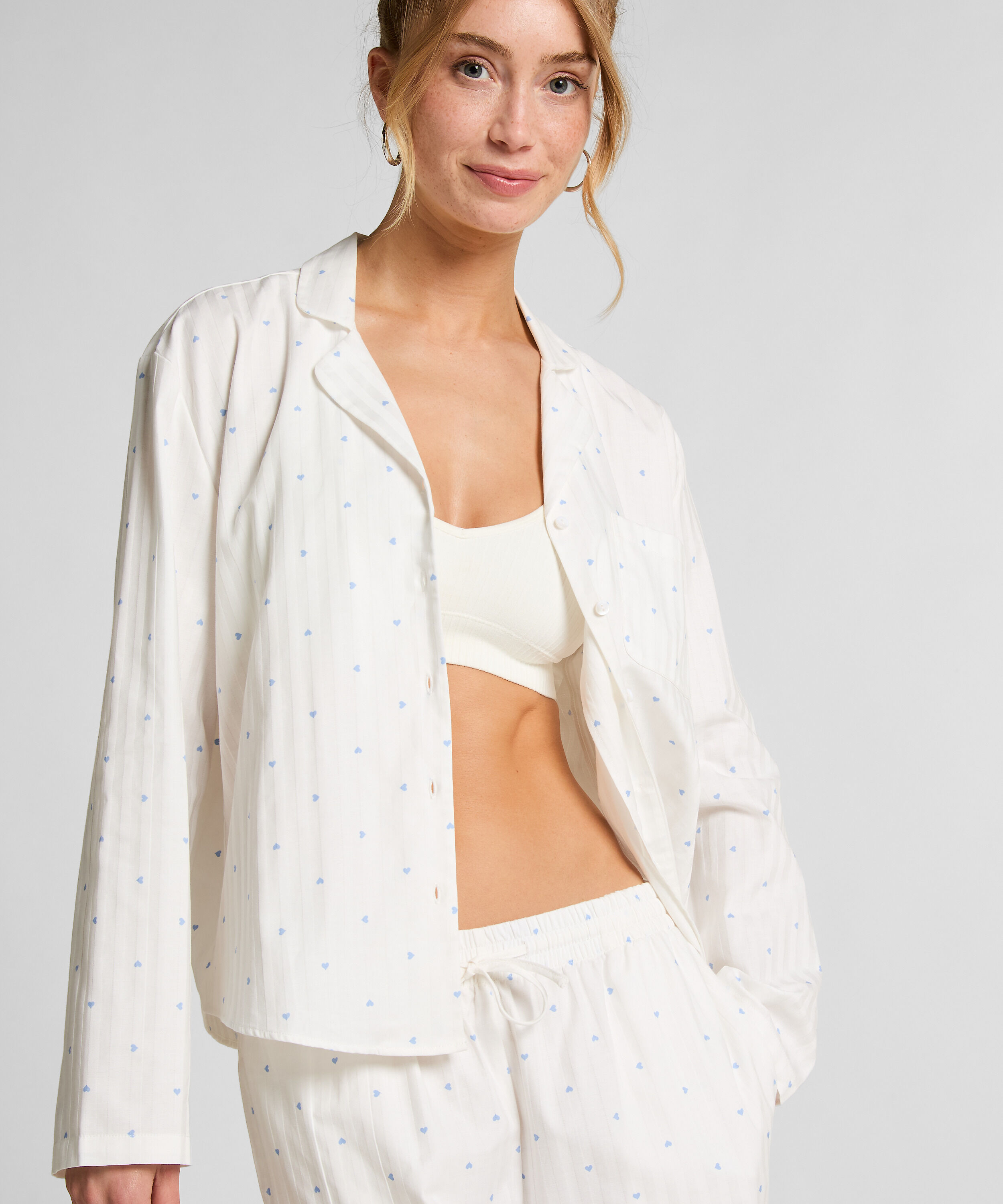 Top de Pijama Jacquard de Manga Larga, Azul