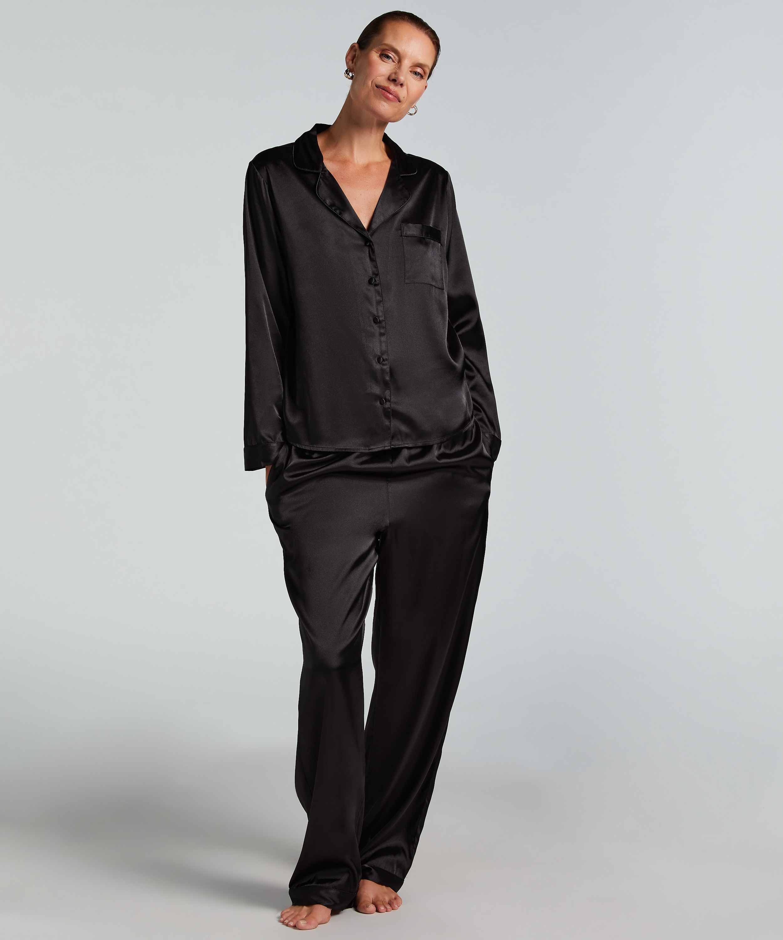 Chaqueta de manga larga y satén, Negro, main