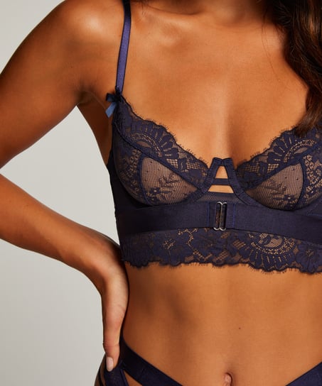 Sujetador longline sin relleno con aros Blossom, Azul