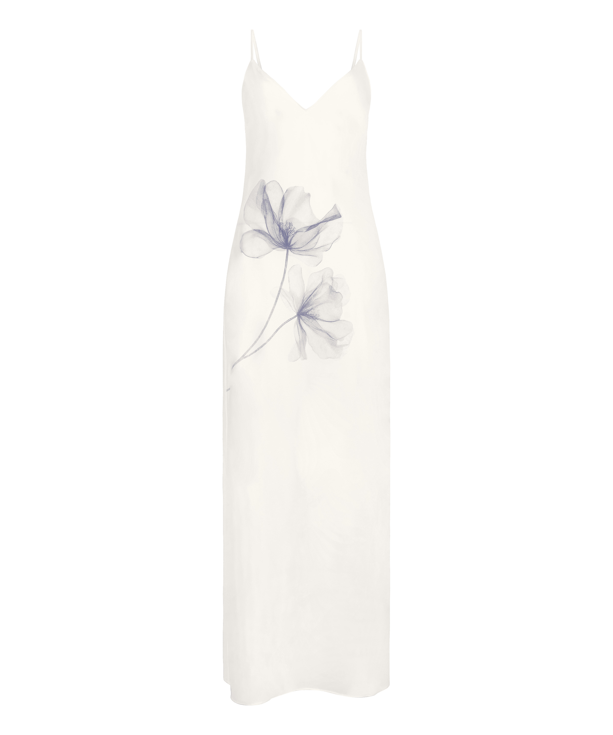 Slipdress largo de sat&eacute;n floral, Blanco, main
