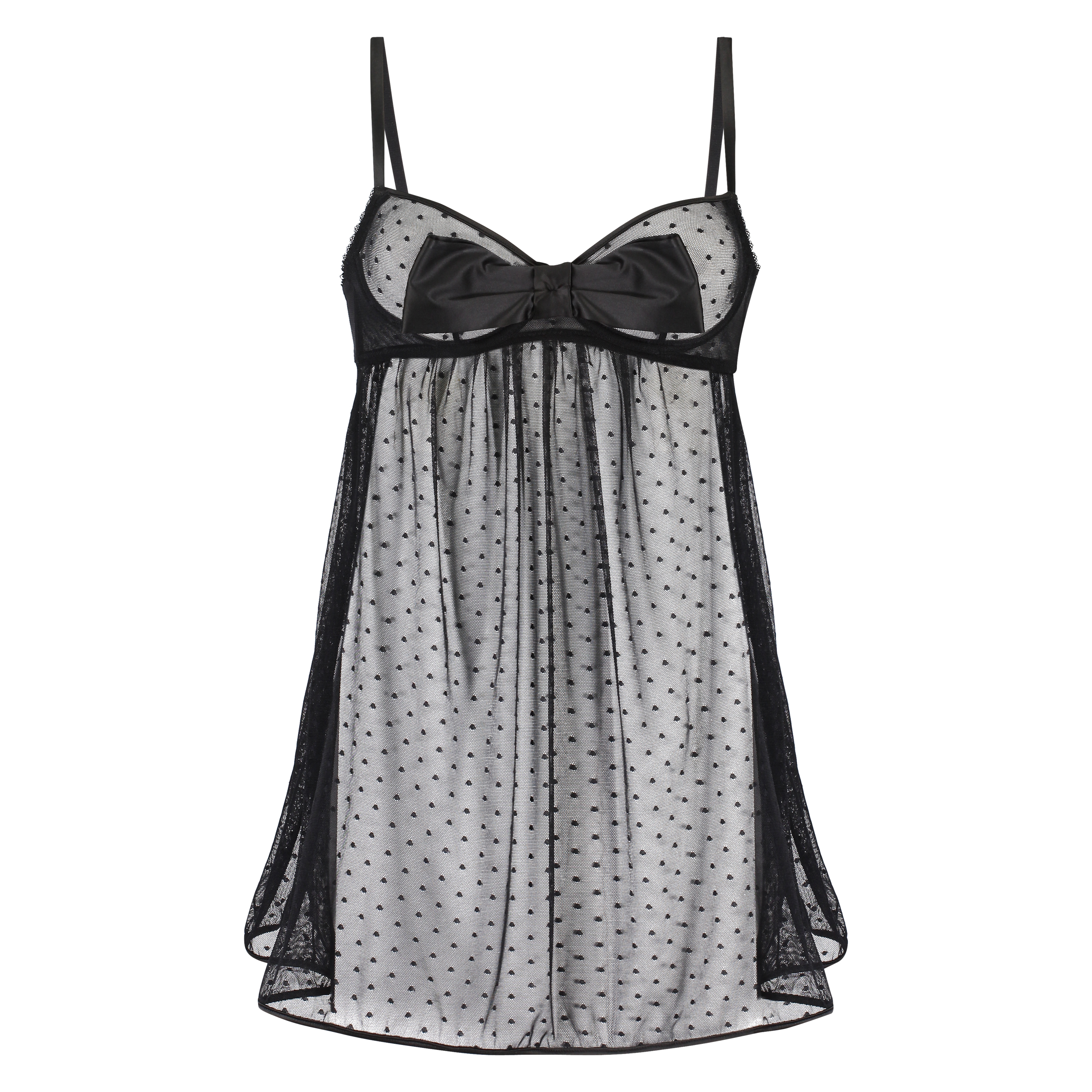 Vestido combinación de aros Dot Mesh Bow, Negro, main