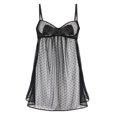 Vestido combinación de aros Dot Mesh Bow, Negro