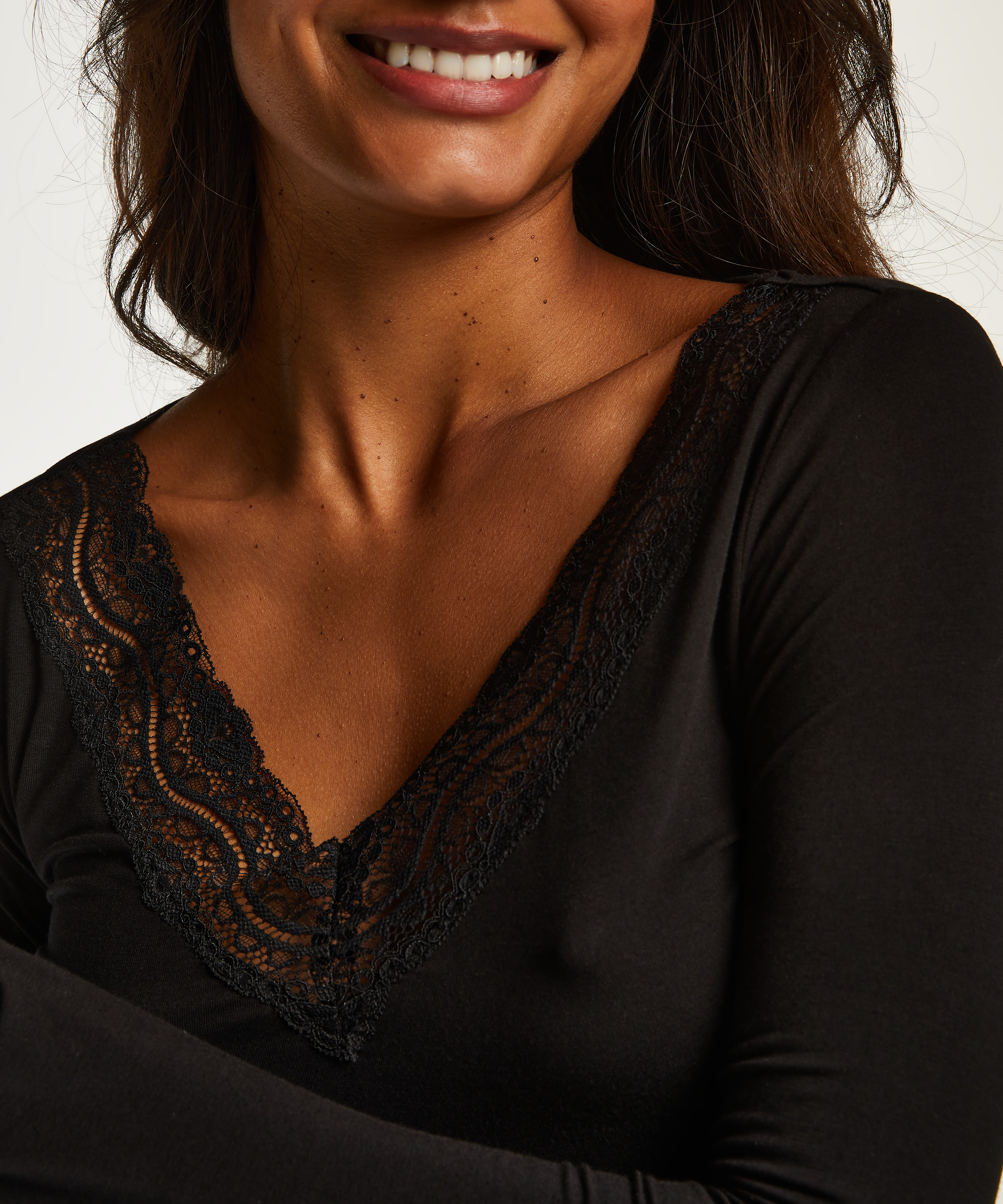 Conjunto de pijama de manga larga Dahila, Negro, main