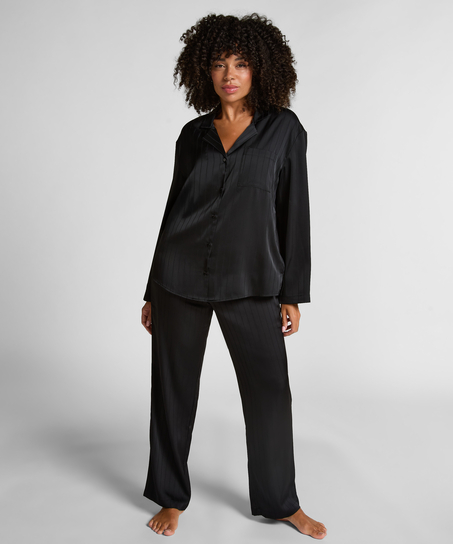 Chaqueta de sat&eacute;n a rayas, Negro