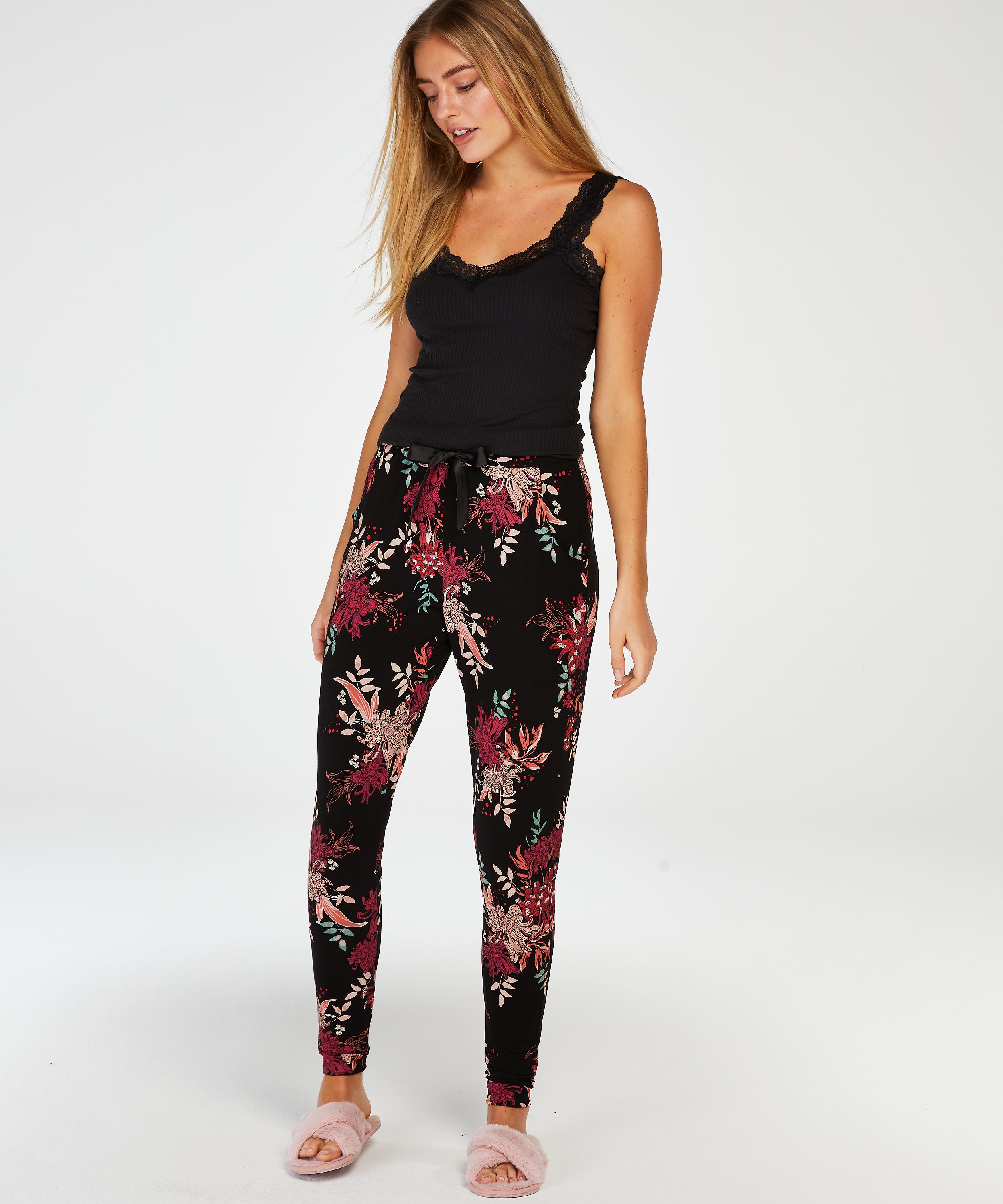 Cami Top Rib Lace, Negro, main