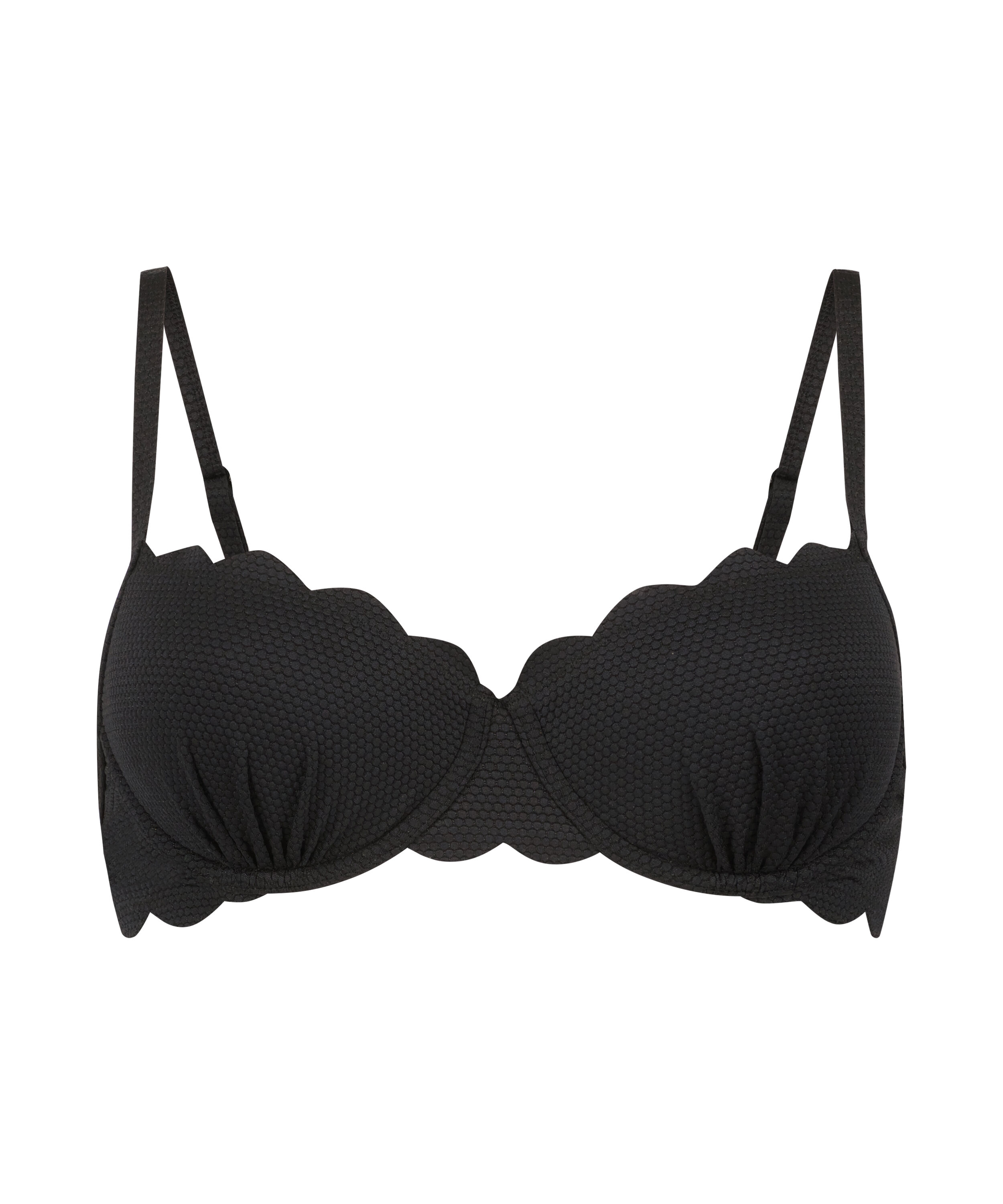 Top de bikini acolchado con aros Scallop, Negro