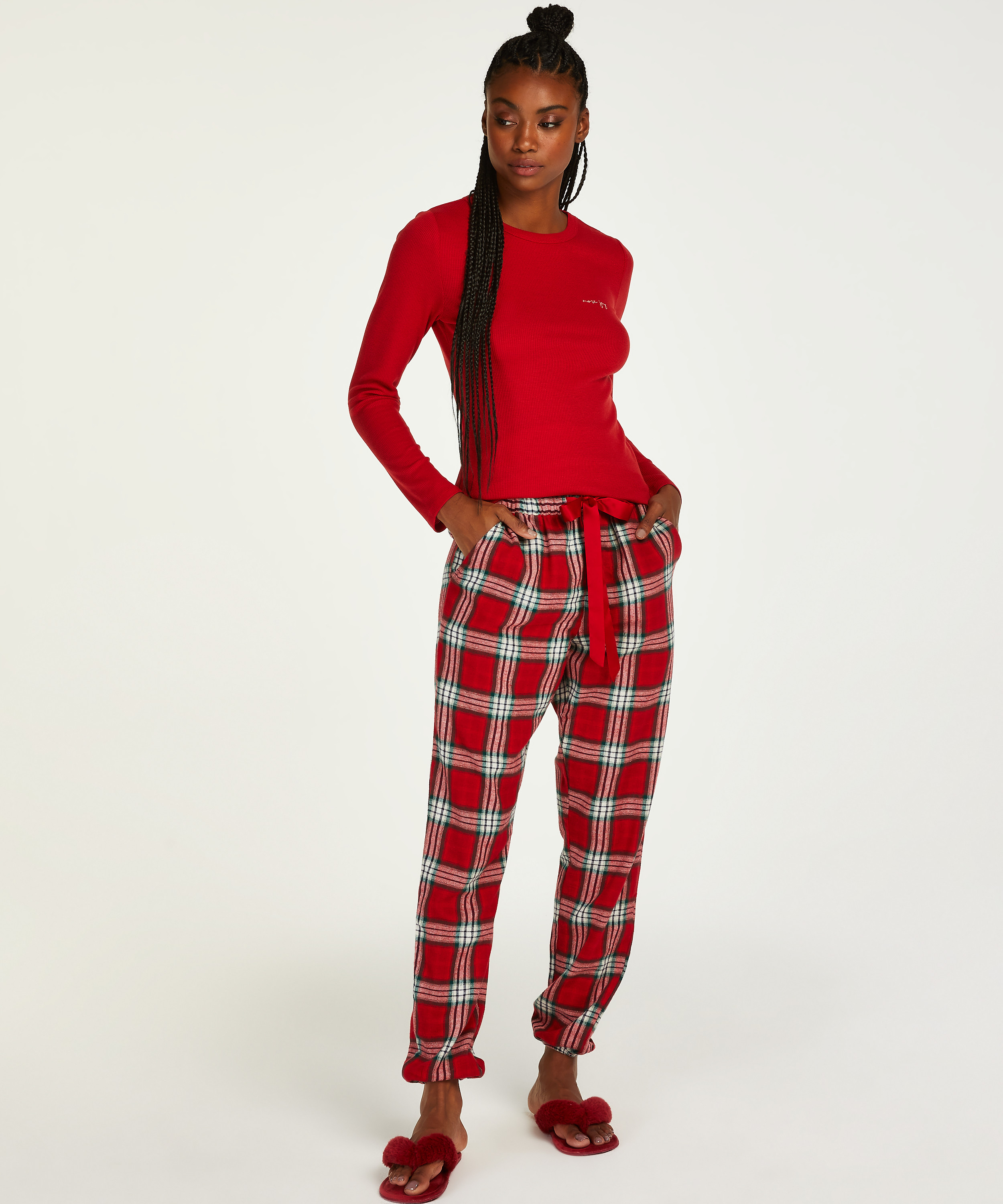 Tall Pantalón de pijama Twill Check, Rojo, main