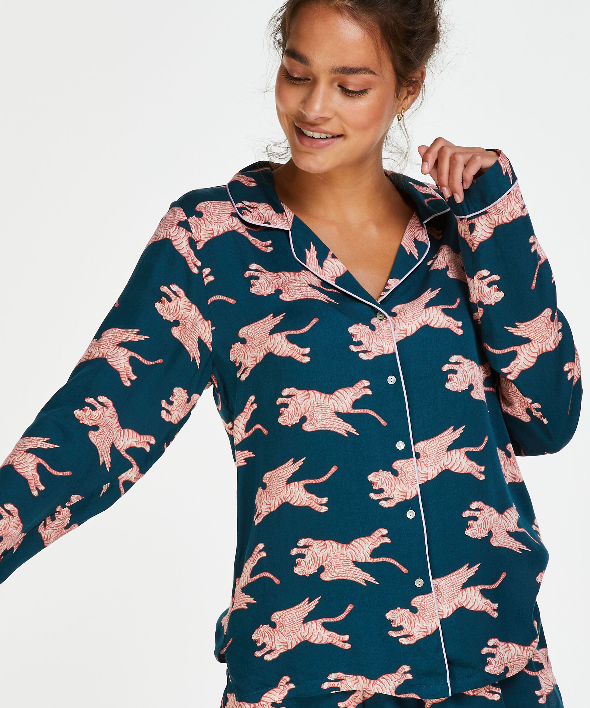 Chaqueta de pijama de manga larga tejida, Azul