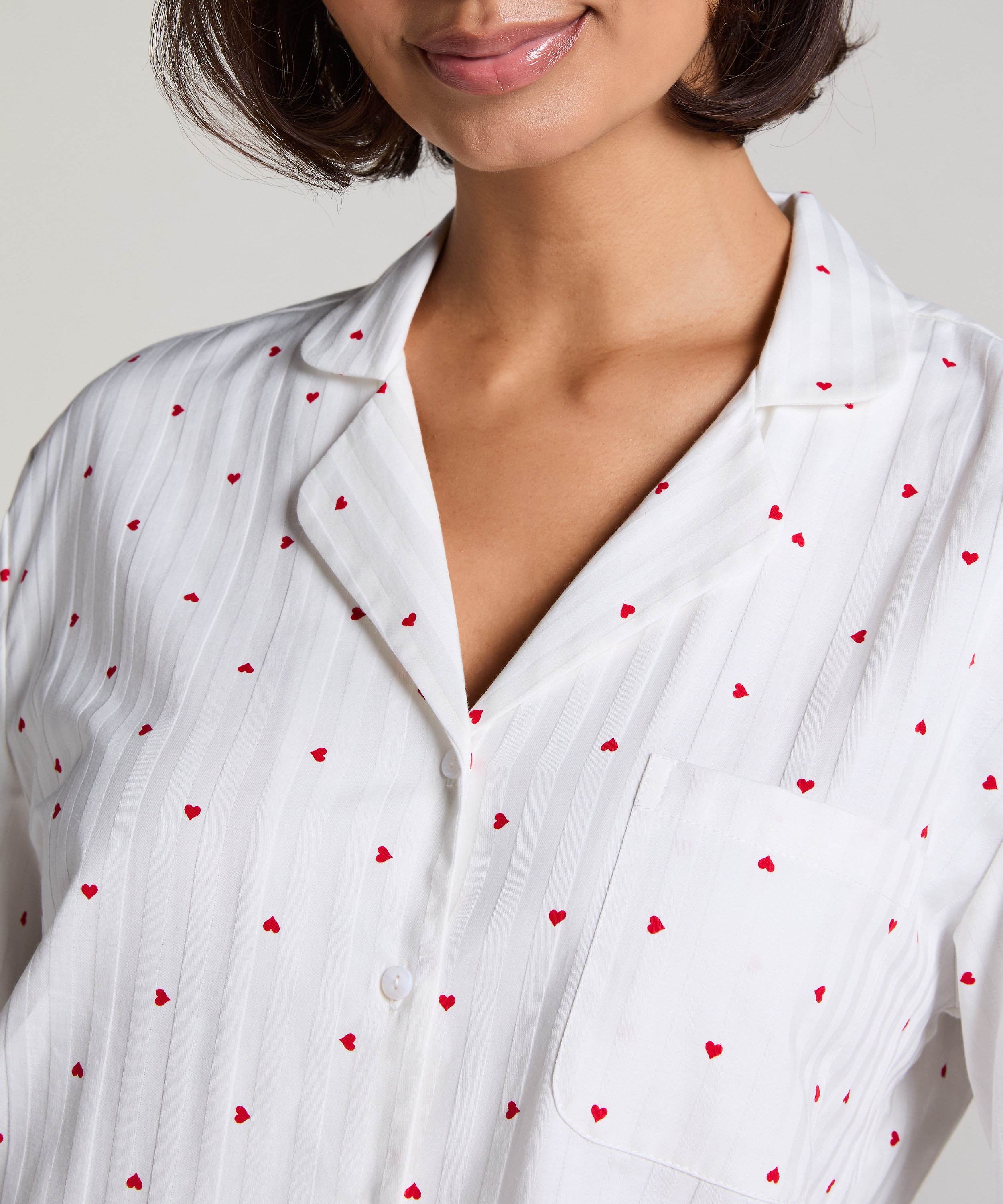 Top de Pijama Jacquard de Manga Larga, Blanco, main