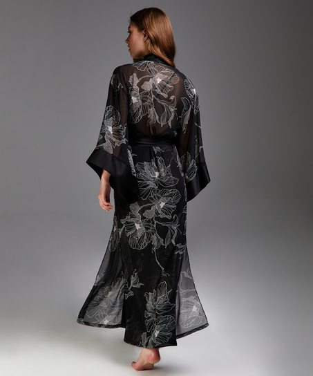 Kimono largo de gasa lotus, Negro