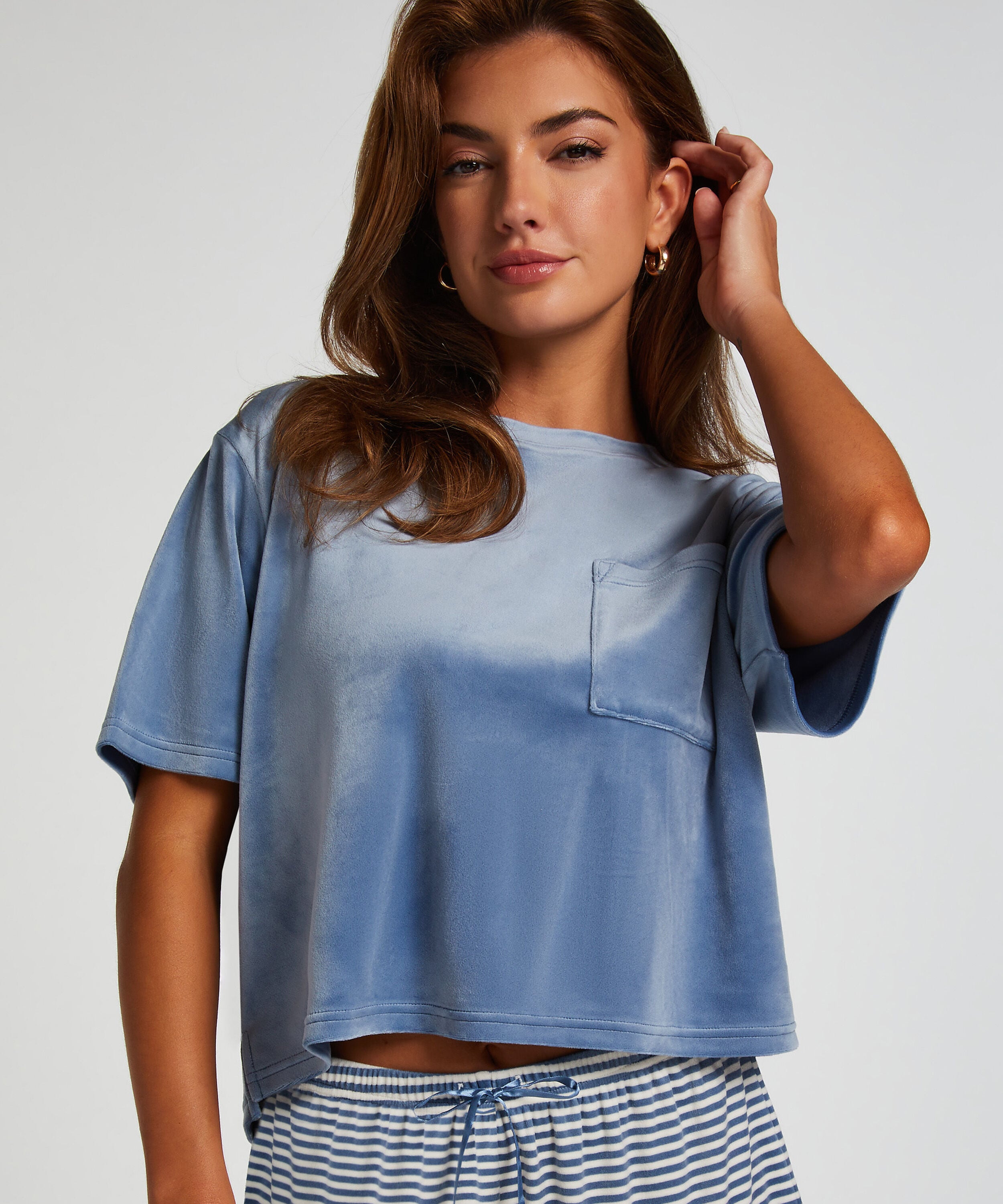 Top de terciopelo Pocket, Azul