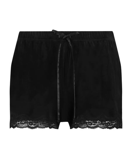 Pantal&oacute;n corto de terciopelo y encaje, Negro