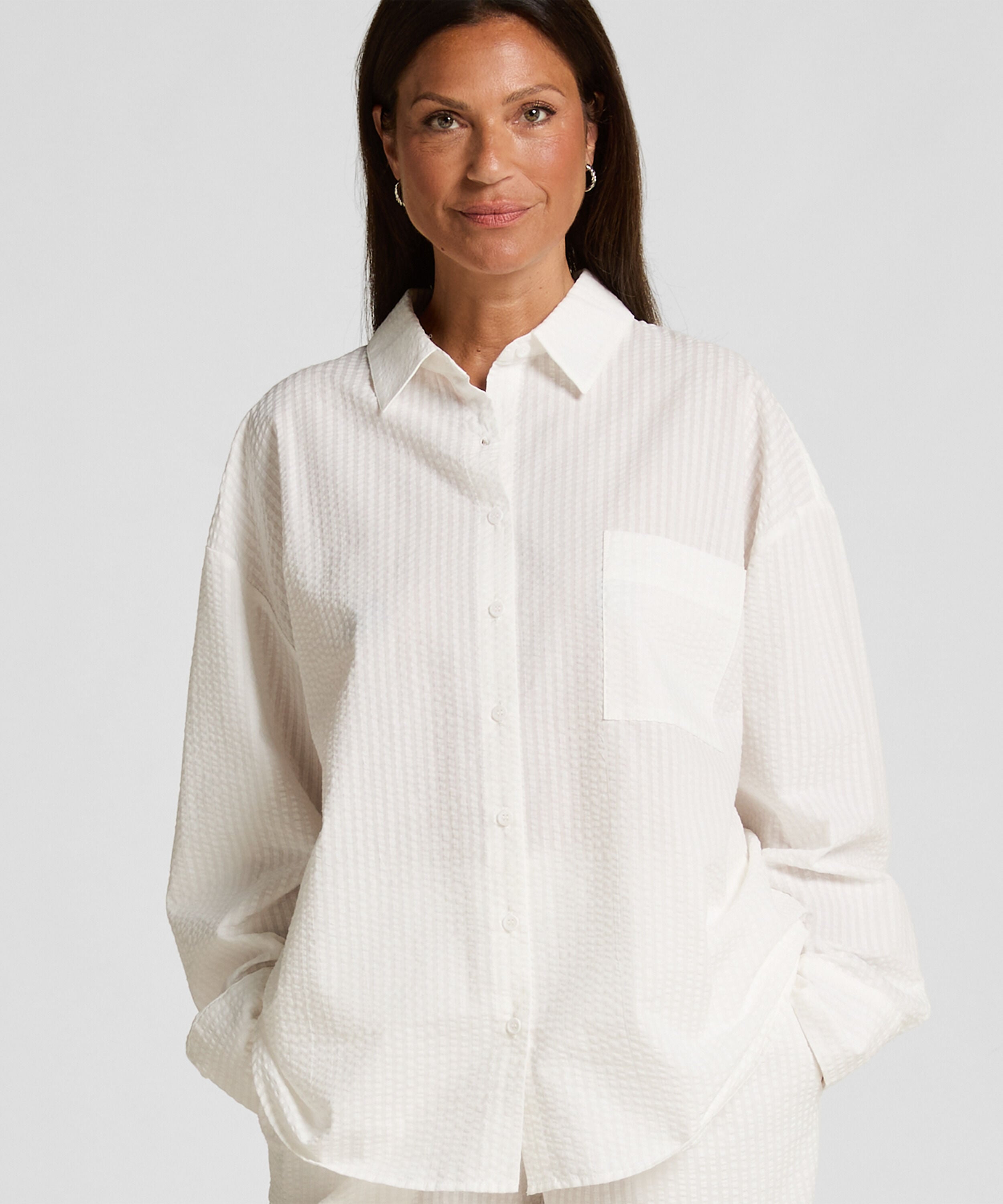Top de pijama Algodón Seersucker, Blanco