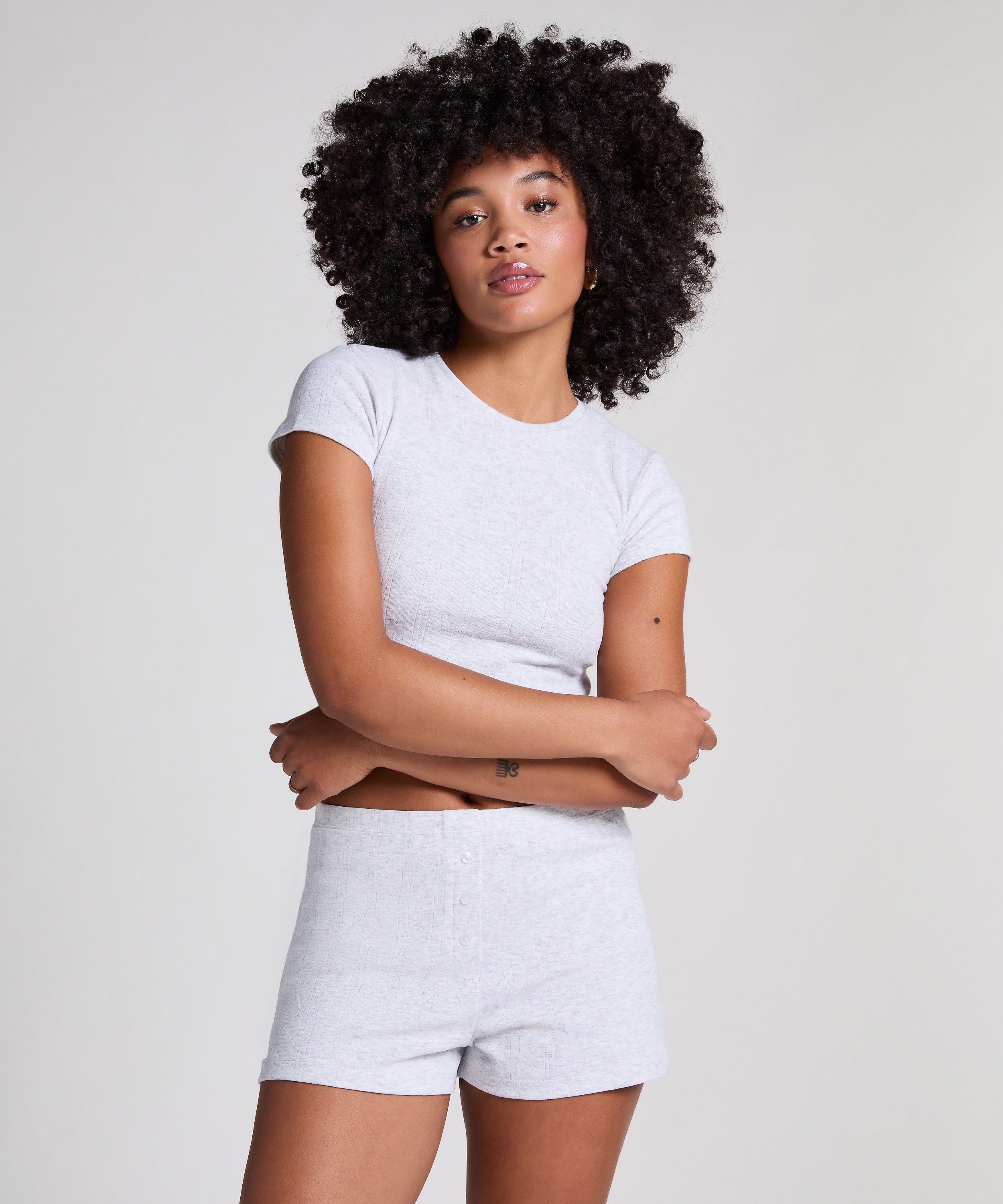 Short en pointelle, Gris, main