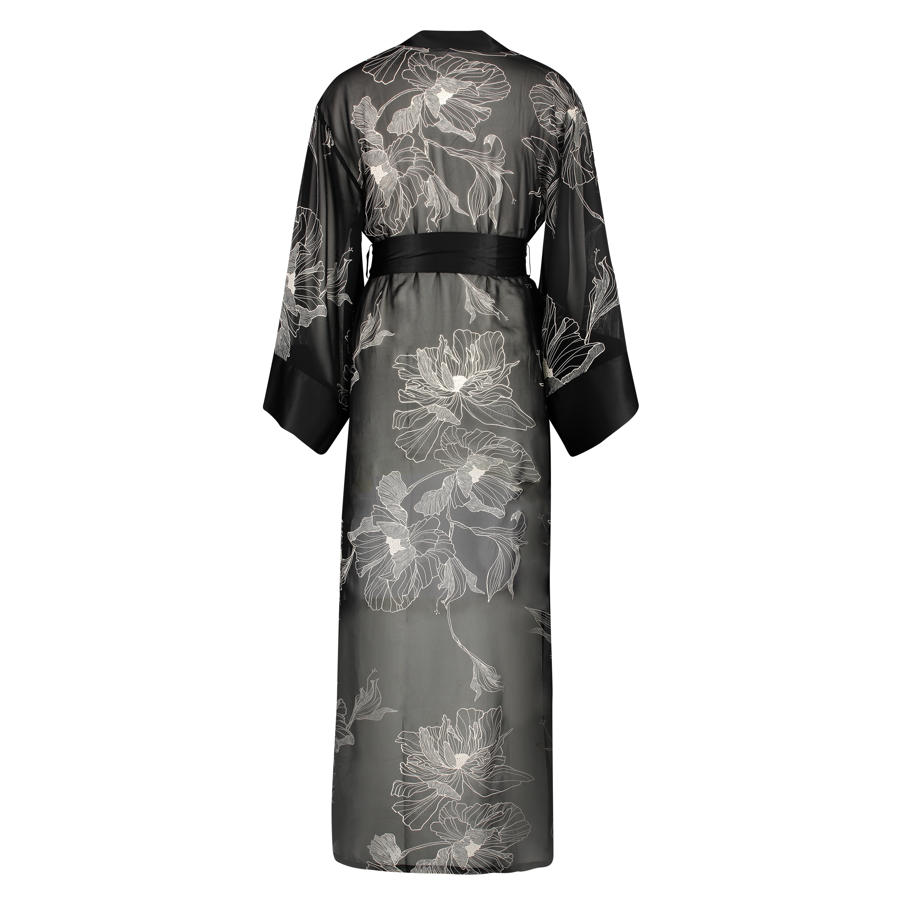 Kimono largo de gasa lotus, Negro, main