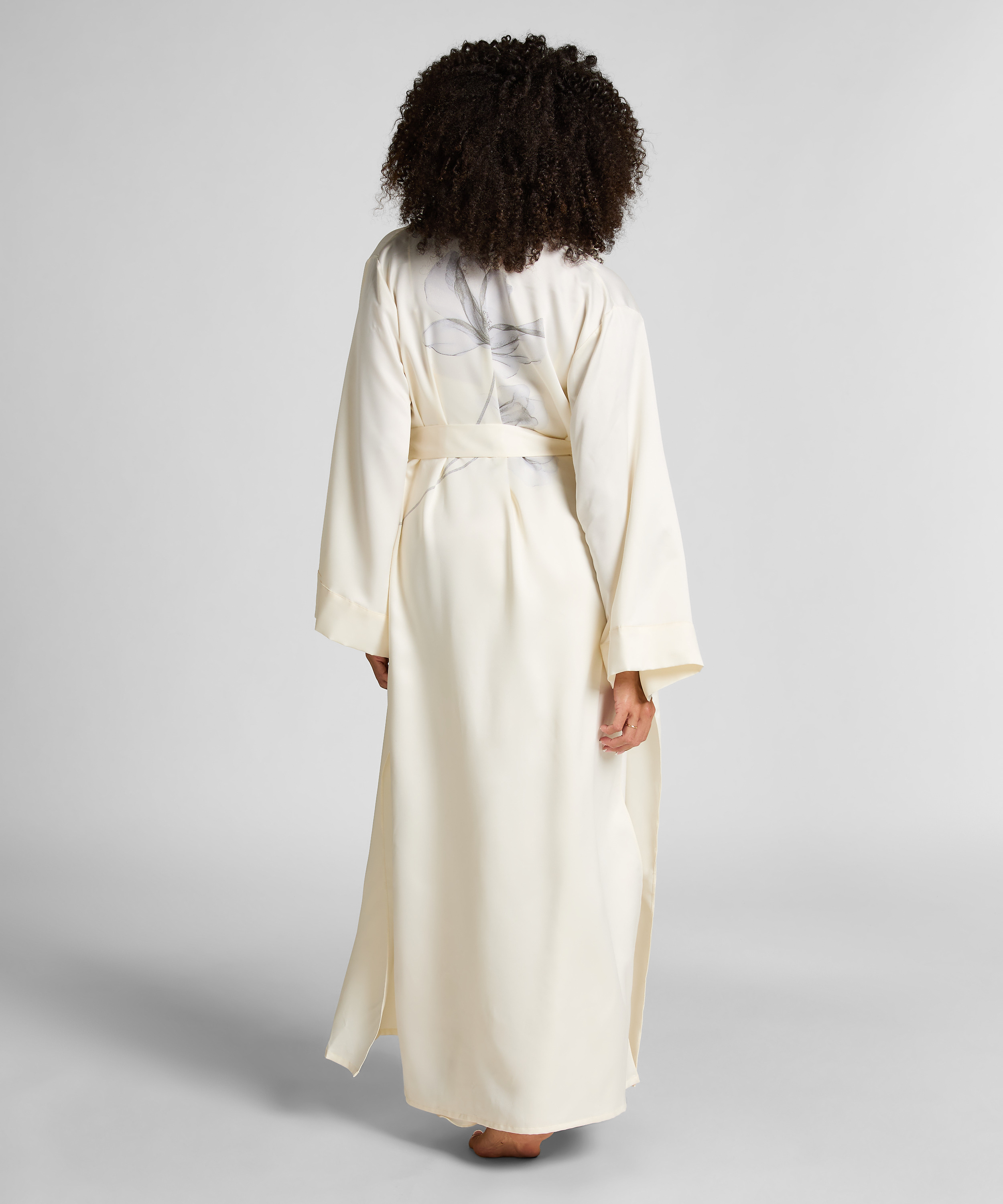 Kimono largo satinado floral, Blanco, main