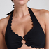 Top de bikini con cuello halter Scallop, Negro
