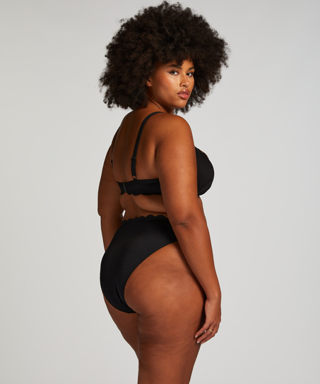 Top de bikini acolchado con aros Scallop, Negro
