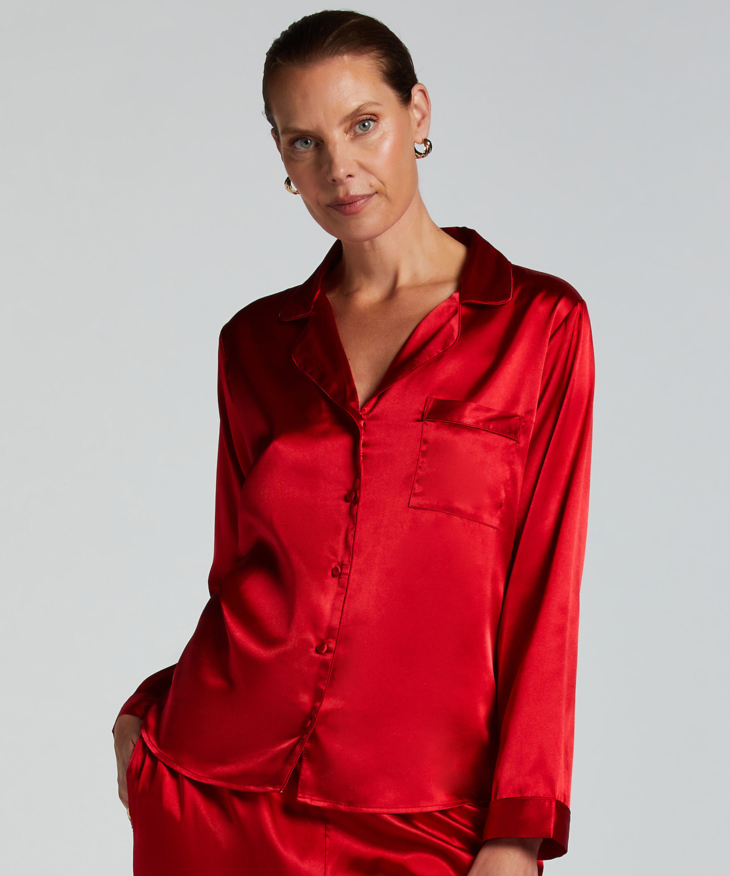 Chaqueta de manga larga y satén, Rojo