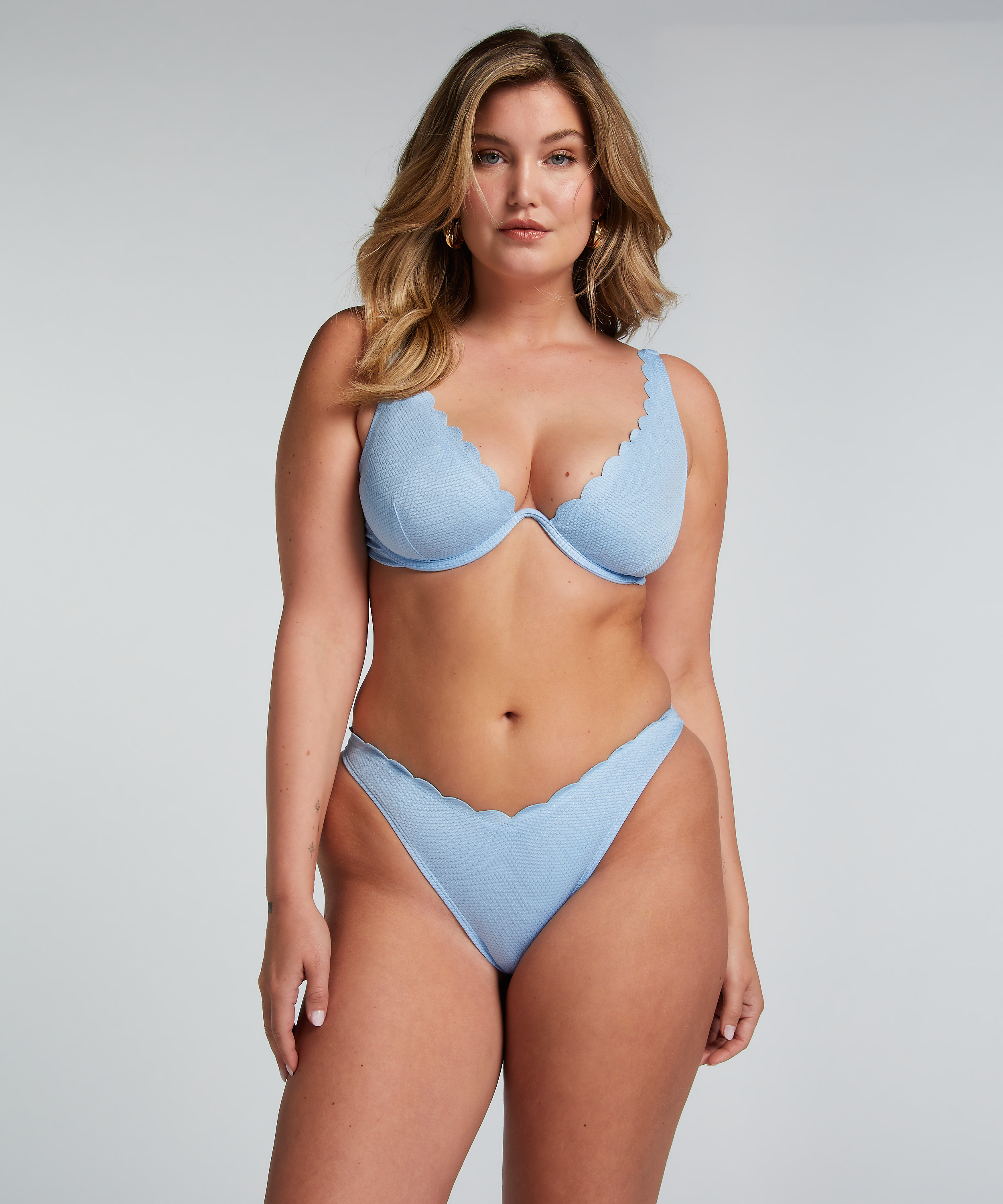 Top de bikini de aros no preformado Scallop, Azul, main