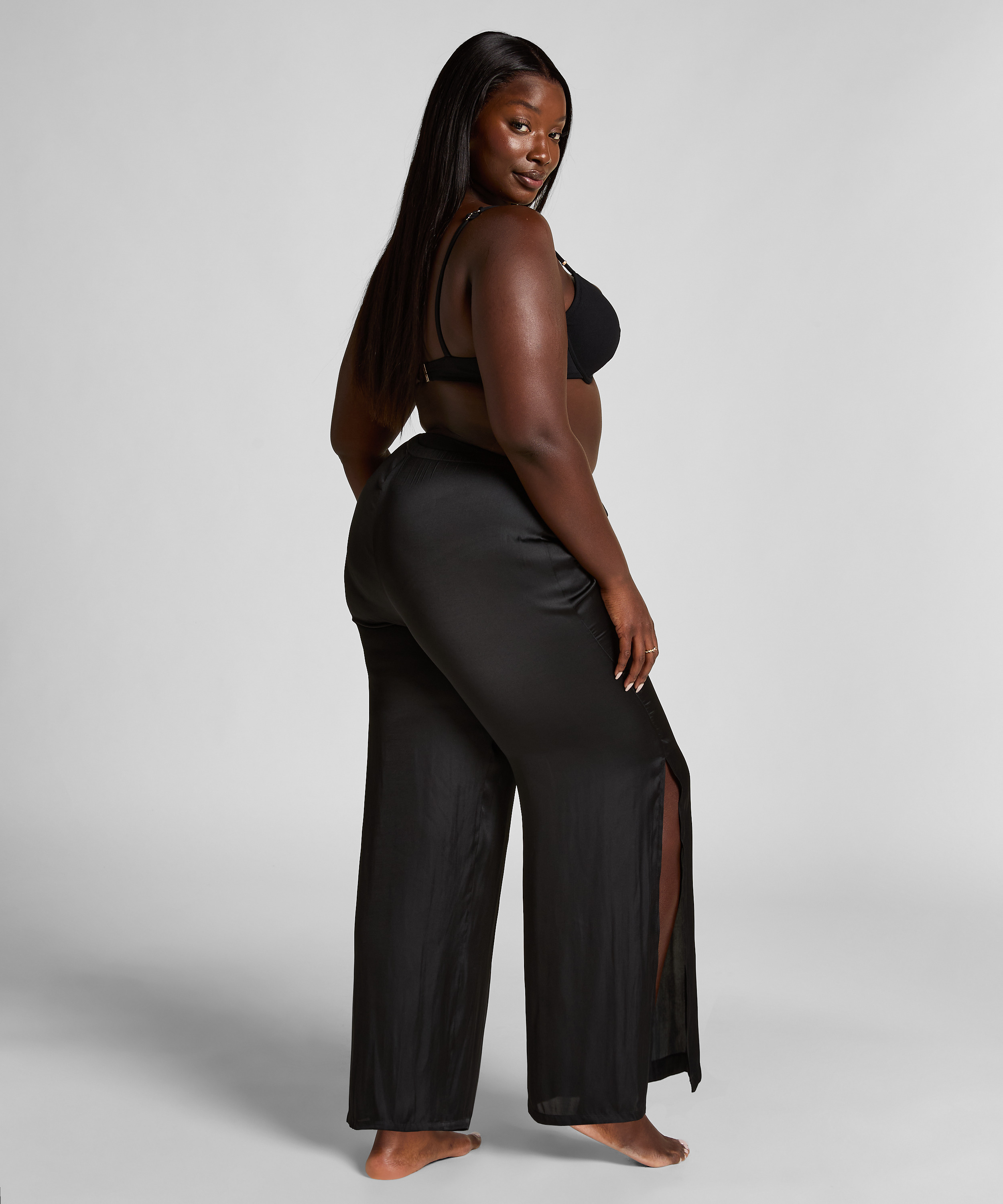 Pantalón satinado para playa, Negro, main