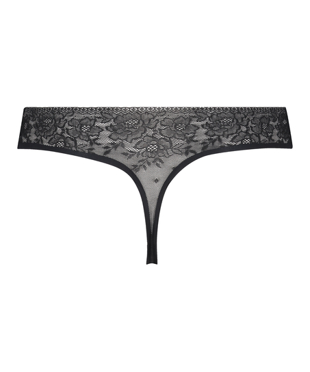 Tanga sin costuras Allover Lace, Negro