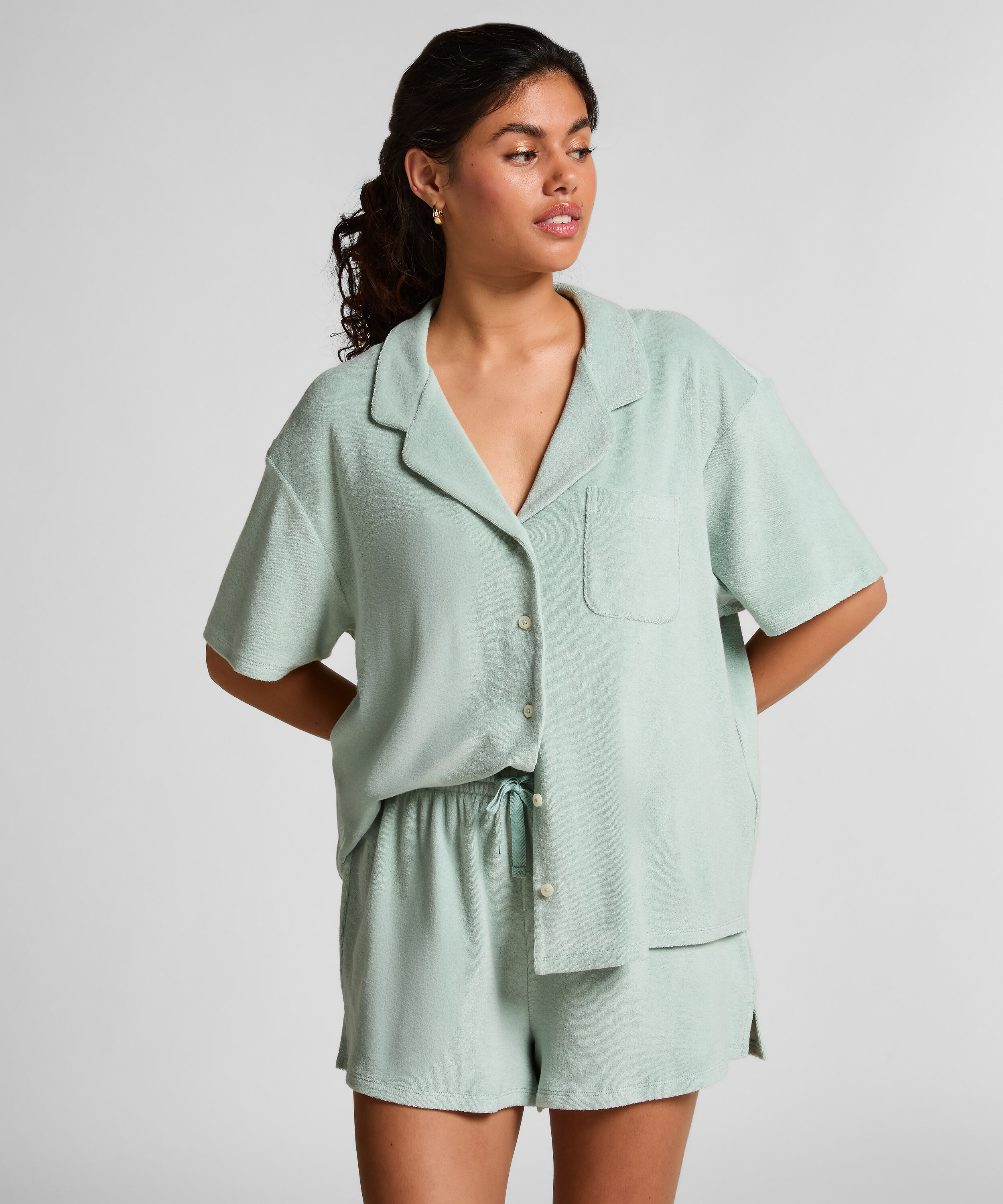 Pantalones cortos con textura de toalla, Verde